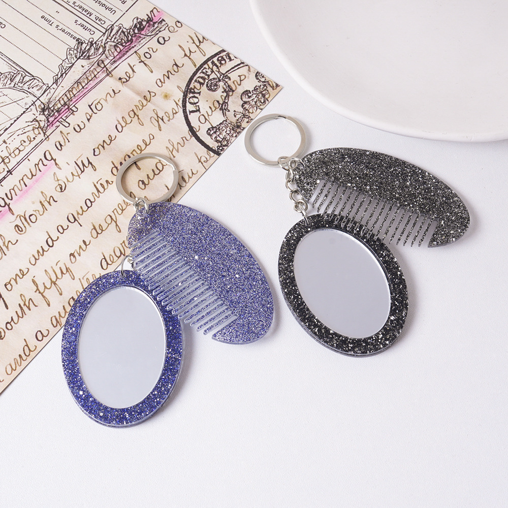 Oval Comb Mirror Pendant Glitter Set For Bags And Keychains_voghion.com
