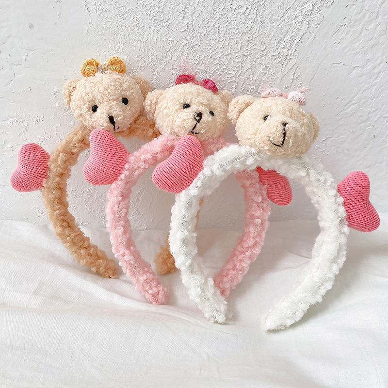Birthday, Festival Occasion Bear Pattern Bow Cute Autumn And Winter Plush Pink Love Bear Hair Band