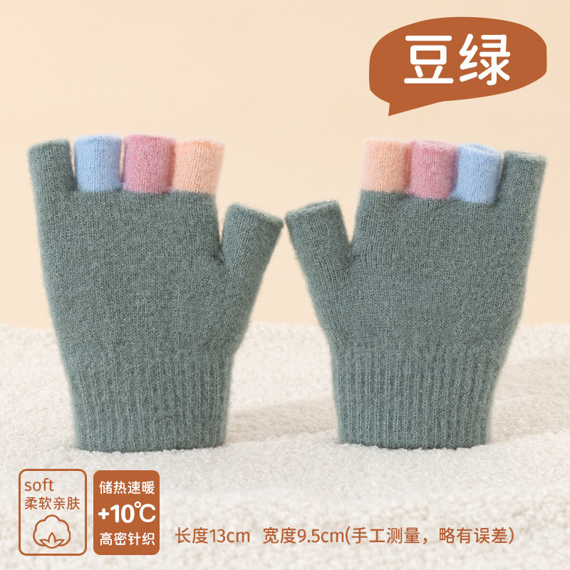 秋冬季儿童毛线手套学生写作业保暖半指男童女童卡通手套批发露指|undefined