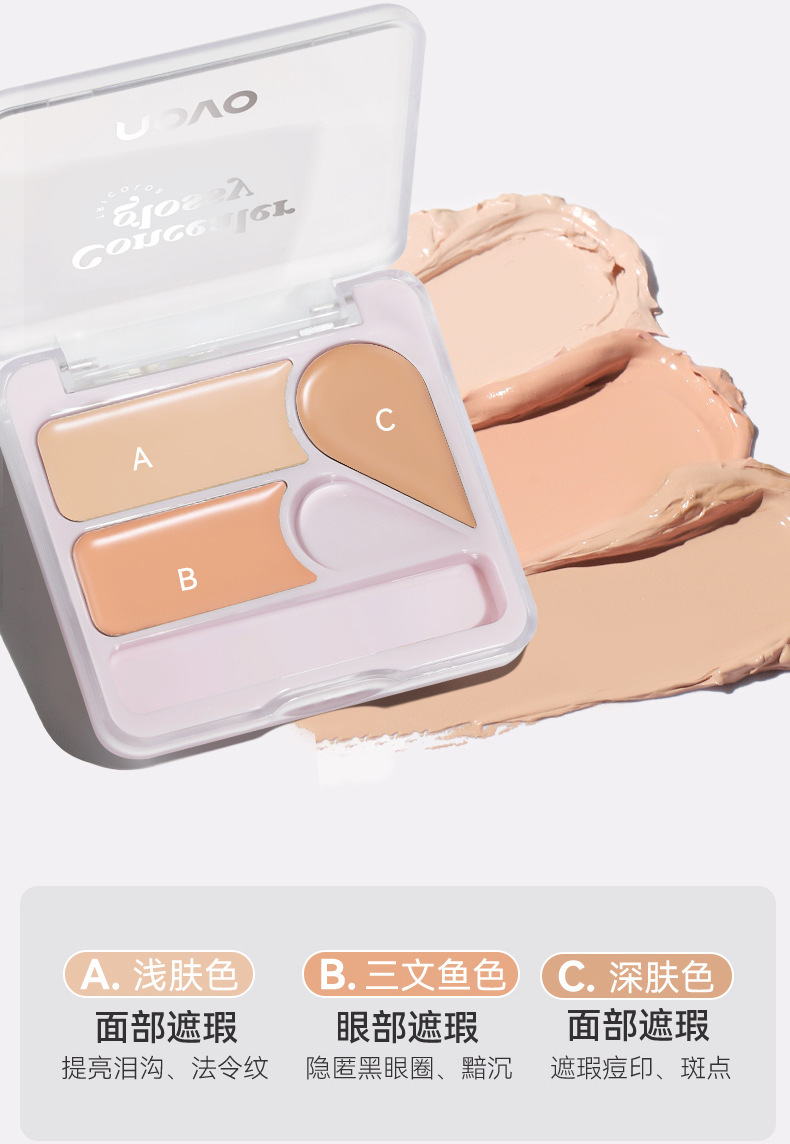 NOVO Moisturizing and Purifying Three-color Concealer covers tattoos, facial spots, acne marks, dark circles, is waterproof and not easy to smudge undefined