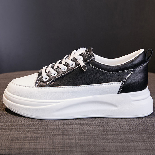 Jiji New White Shoes Genuine Leather Women's Casual Women's Shoes Breathable Mesh Shoes Mid-Heel Casual Women's Shoes Korean Style Shoes