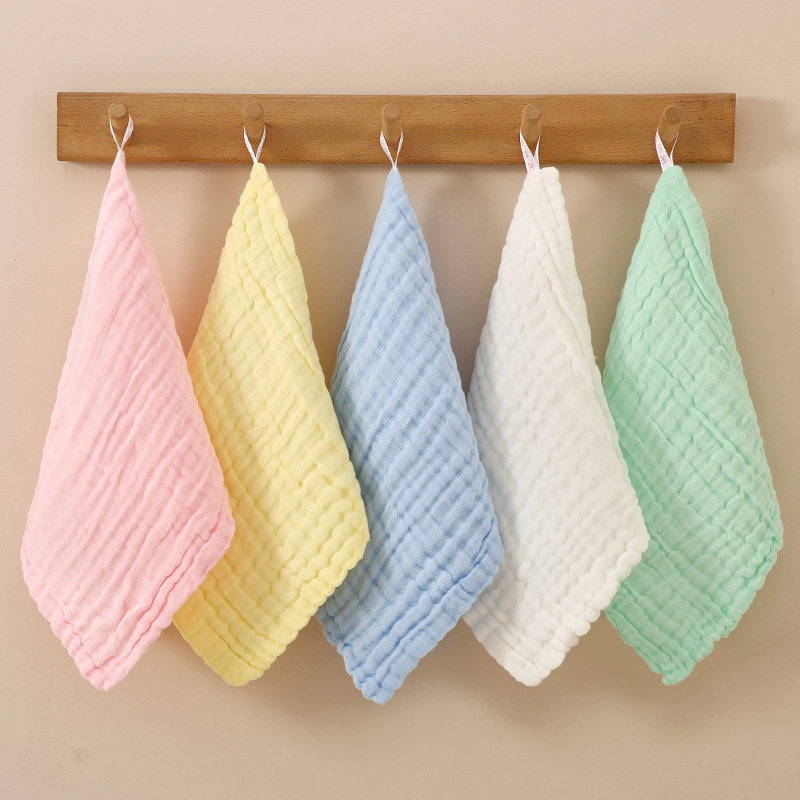 跨境素色纱布方巾婴儿口水巾六层纯棉新生儿洗脸巾儿童小毛巾批发