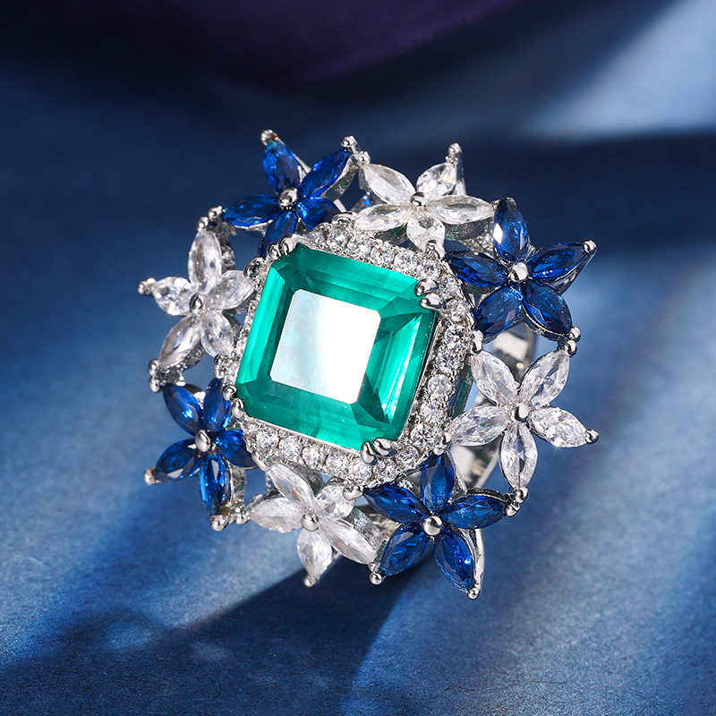 Zhuang Sheng joyas de cobre inferior chapado en oro joyería traje simulación rojo corindón Esmeralda flor forma traje femenino 10*10