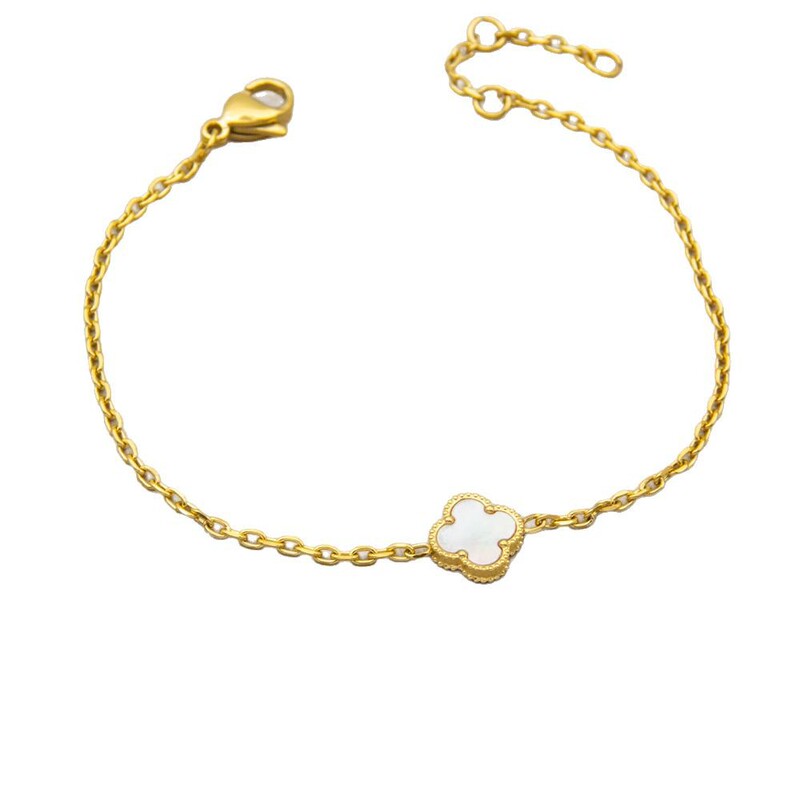 10mm Single Flower Titanium Steel Four-Leaf Clover Bracelet Does Not Fade Accessible Luxury Simple Fashion Bracelet Natural Shell Inlaid