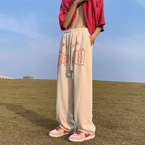 American Retro Men's Streetwear Loose Wide Leg Straight Leg Sweatpants Winter Casual Pants