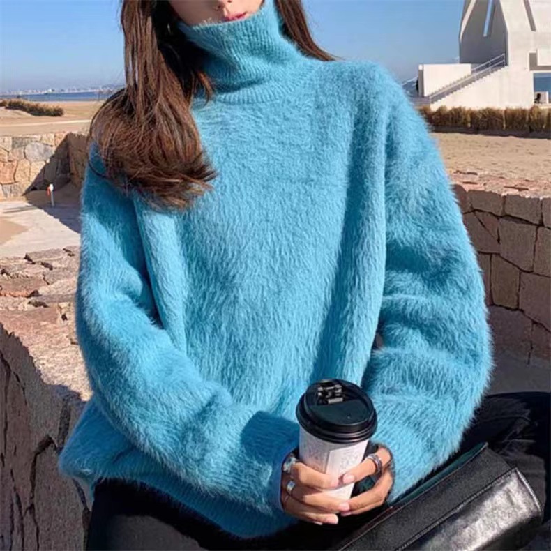 Flauschiger Damen Pullover Mit Stehkragen In Nerzfelloptik_voghion.com