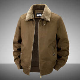 冬季新款男士加绒外套工装翻领大码防寒棉袄男装加绒内里保暖棉衣