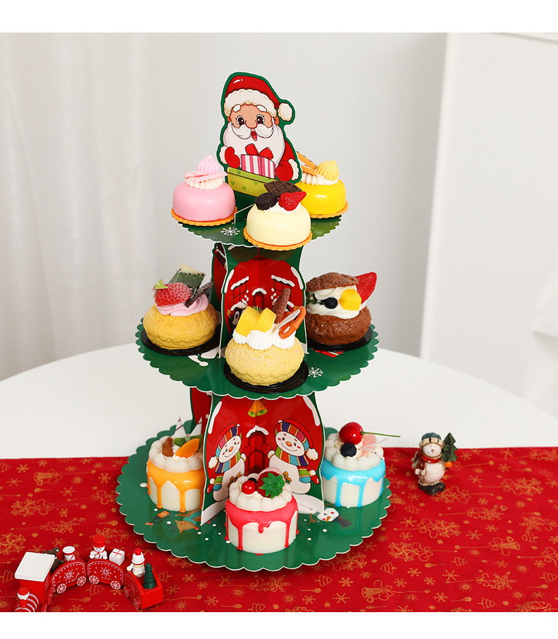 ​Festive 3-Tier Paper Cake Stand – Halloween & Christmas Themed Dessert Display For Parties, Home Decor_voghion.com