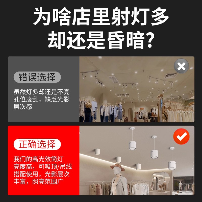 led明装筒灯4寸5寸6寸8寸吸顶吊线圆型理发店铺商场用办公楼吊灯|undefined