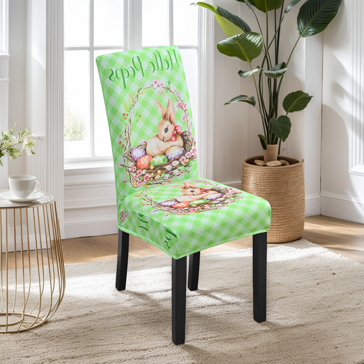 Funda de silla de conejo de celosía verde