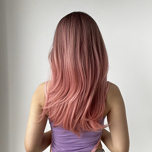 Amazon's best-selling foreign trade model, eight-character bangs, gradient pink, medium and long hair factory, European and American wig headgear