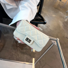 羊皮小香風ショート小銭財布2025新型ファッション刺繍菱格硬貨カバンカード証明書カバン