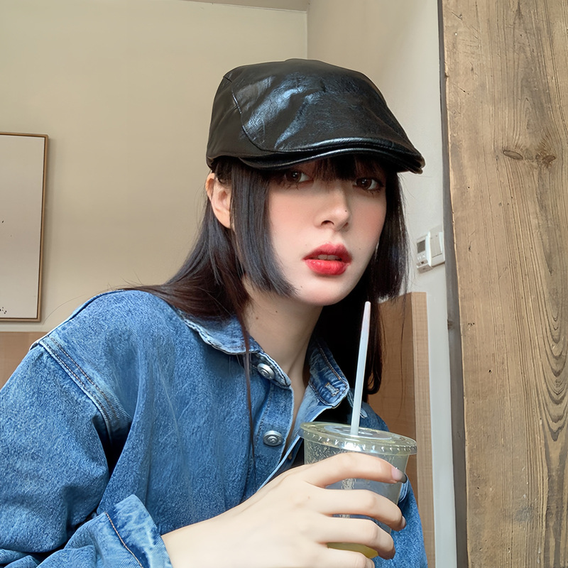 2026 New Fashion Beret for Women, British Retro Simple Plain Baseball Cap for Men, Pu Leather Forward Hat Trendy 2026 New Fashion Beret for Women, British Retro Simple Plain Baseball Cap for Men, Pu Leather Forward Hat Trendy