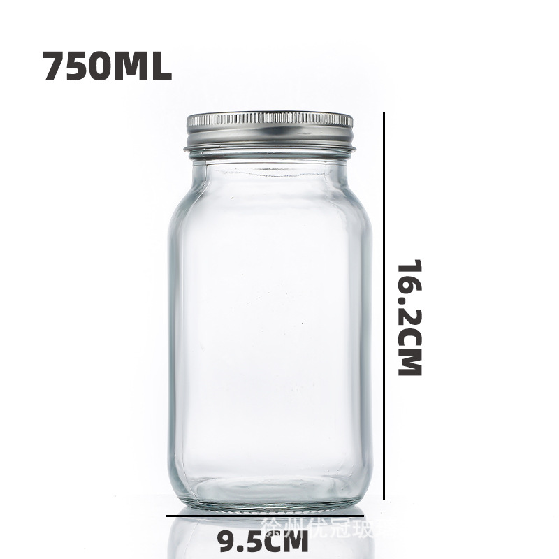 Tarro de albañil de vidrio transparente tarro sellado de la tarro de la ensalada de verduras nueces productos secos de embalaje de almacenamiento de vidrio al por mayor