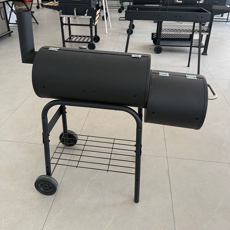 Коптильня-гриль с портативной угольной BBQ, боковой топливник, складная полка и колеса