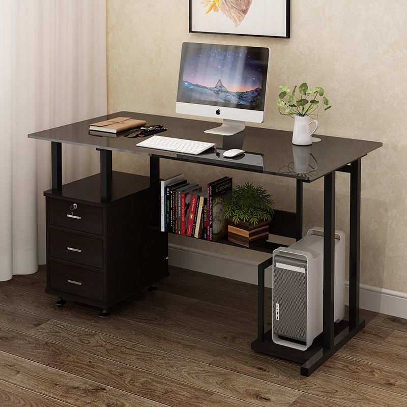 Simple Desk with Drawer, Tempered Glass Integrated Computer Desk, Modern Desktop Home-Use Simple Writing Desk, Office Desk