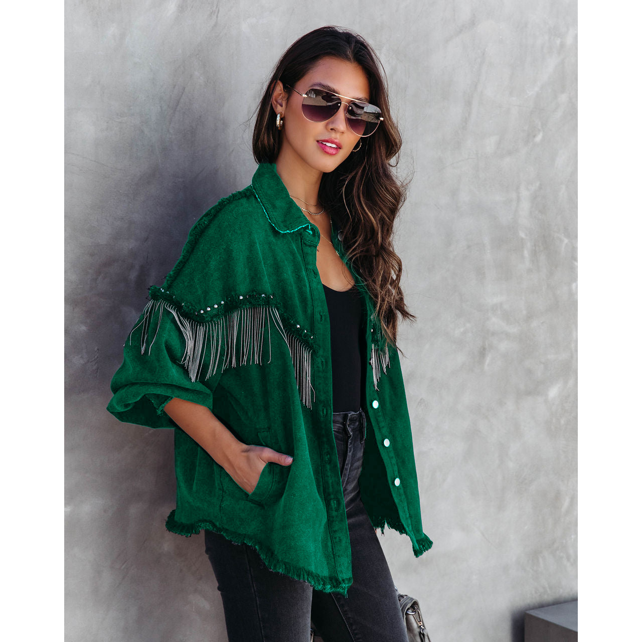 Chain rivets street fashion single breasted coat