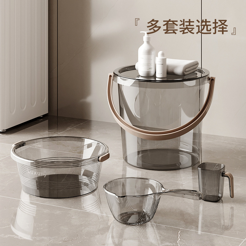 Cubo de plástico grueso para dormitorio de estudiantes, lavabo transparente, juego grande de artículos de tocador de tres piezas, escuela secundaria