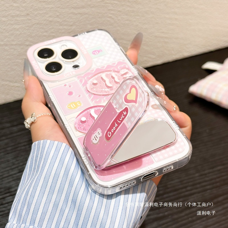 ブルーチェック柄の魚ミラーブラケットケース Apple 13 携帯電話ケース 15/16pro Huawei oppo Xiaomi vivo に適しています|undefined