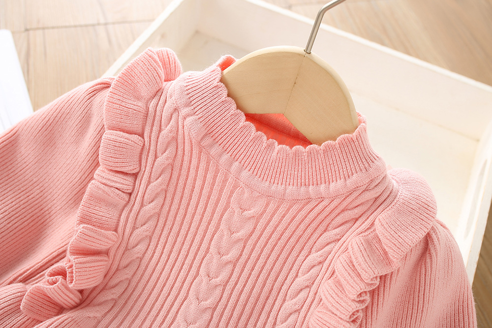 Girls Knitted Dress Autumn Winter Solid Colour Long Sleeve Style_voghion.com