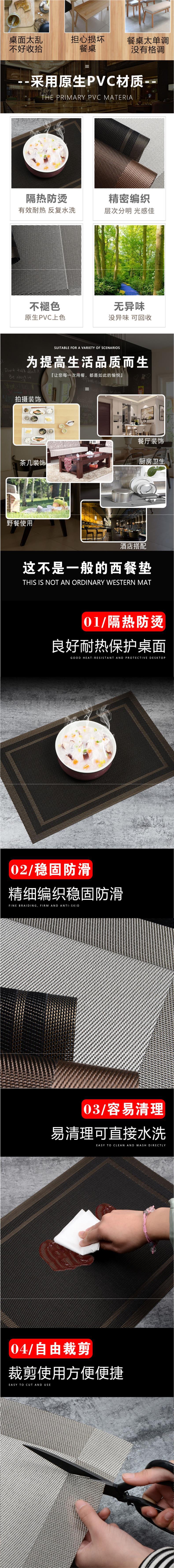现货酒店餐垫 欧式PVC防滑隔热垫 料理店餐桌垫 免洗盘碗碟西餐垫详情12