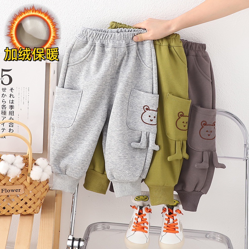 男童秋冬季加绒裤子新款休闲宝宝冬季一体绒运动裤中小童卫裤百搭