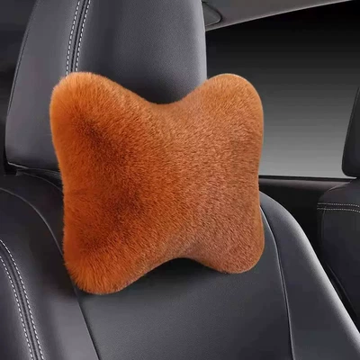 Headrest: Bone Neck Pillow, Car Interior Supplies - plush-headrest-brown-one