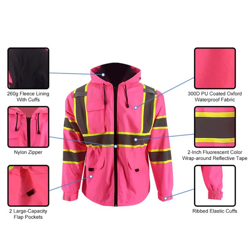 Own Factory Wholesale Winter Fleece Waterproof Outdoor Building Pink Blue Work Clothes Reflective Safety Jacket