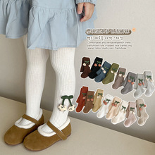 女童连裤袜春秋棉侧边竖条花布殷桃连裤袜宝宝儿童公主打底裤中厚