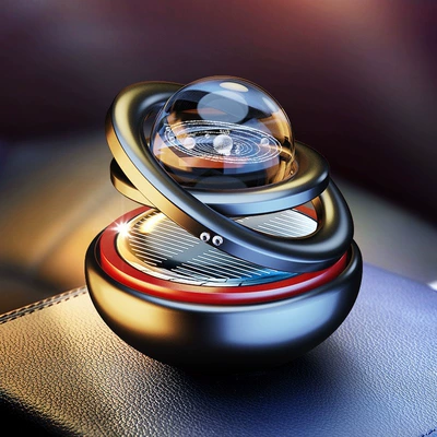 Xinjiang Xizang Parts Free Shipping Car Perfume Aromatherapy Solar-Powered Double-Ring Floating Rotating Ornament for Car Interior (Perfplant seat) - obsidian-black-interstellar