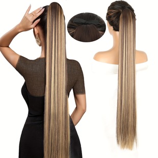 Ponytail Wig 34inch Long Straight Ponytail Bow Tie Braids European and American Cross-Border Wig