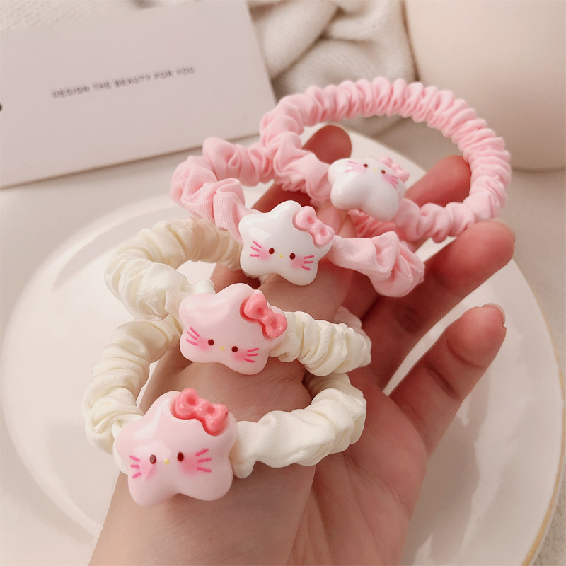 Nuevas lindas estrellas gatos anillo de cabello dulce niña intestino delgado anillo cuerda de cabeza de arco universal correa de cuero adornos de cabello