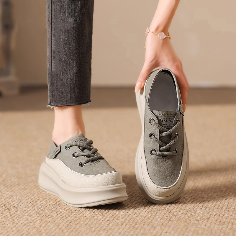 2025 New Autum Women's Shoes Two-Wear Genuine Leather Flats Thick-Soled Casual Versatile Fashion Sneakers Retro Soft-Soled Shoes