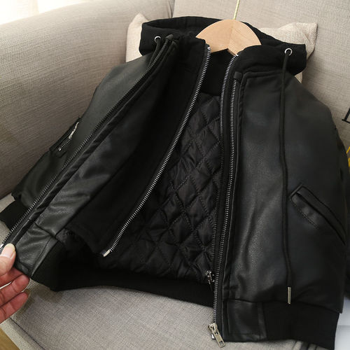 Children's winter padded leather jacket 2025, unisex faux two-piece leather jacket for toddlers, fashionable outerwear for babies