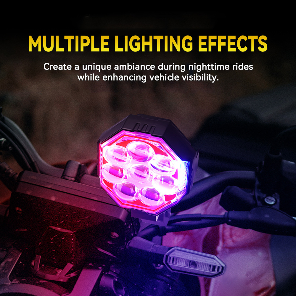 Customized Led Motorcycle Spotlights, Octagonal Spotlights, Dual-Color External Headlights, High-Brightness Electric Vehicle Lights