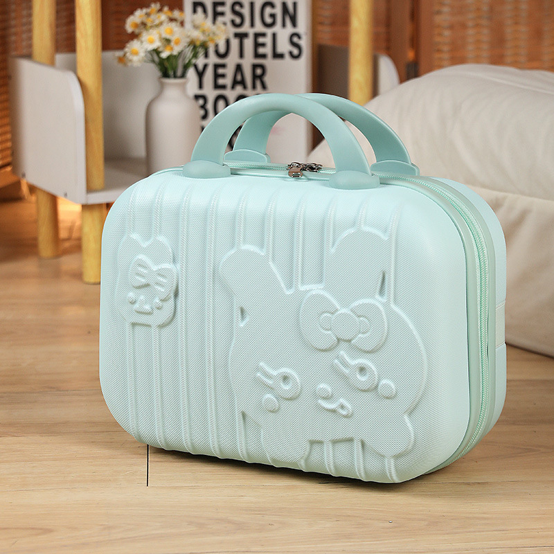 Maleta de conejito lindo de dibujos animados 3D 14 pulgadas color caramelo bolsa de cosméticos rojo mano equipaje portátil