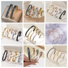 跨境钛钢手镯高级感时尚真空电镀不氧化不掉色不锈钢开口手镯女