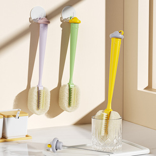 Three-in-One Milk Bottle Brush Household Long Handle Water Cup Cleaning Brush Cup Artifact Multifunctional Straw Cup Lid Cleaning Brush