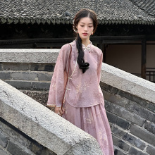 2802《竹等雾朦胧》原创复古文艺新中式国风甜美绑带套装裙女