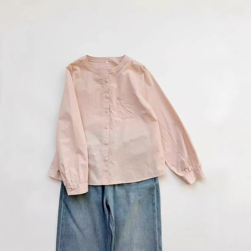 Japanese High-End Export French-Style Artistic Light Pink Shirt for Women, Versatile Natural High-Density Cotton Minimalist Top Japanese High-End Export French-Style Artistic Light Pink Shirt for Women, Versatile Natural High-Density Cotton Minimalist Top