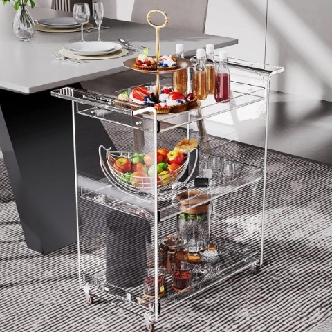 厂家直供亚克力酒吧车服务车带滚轮推车(大号)