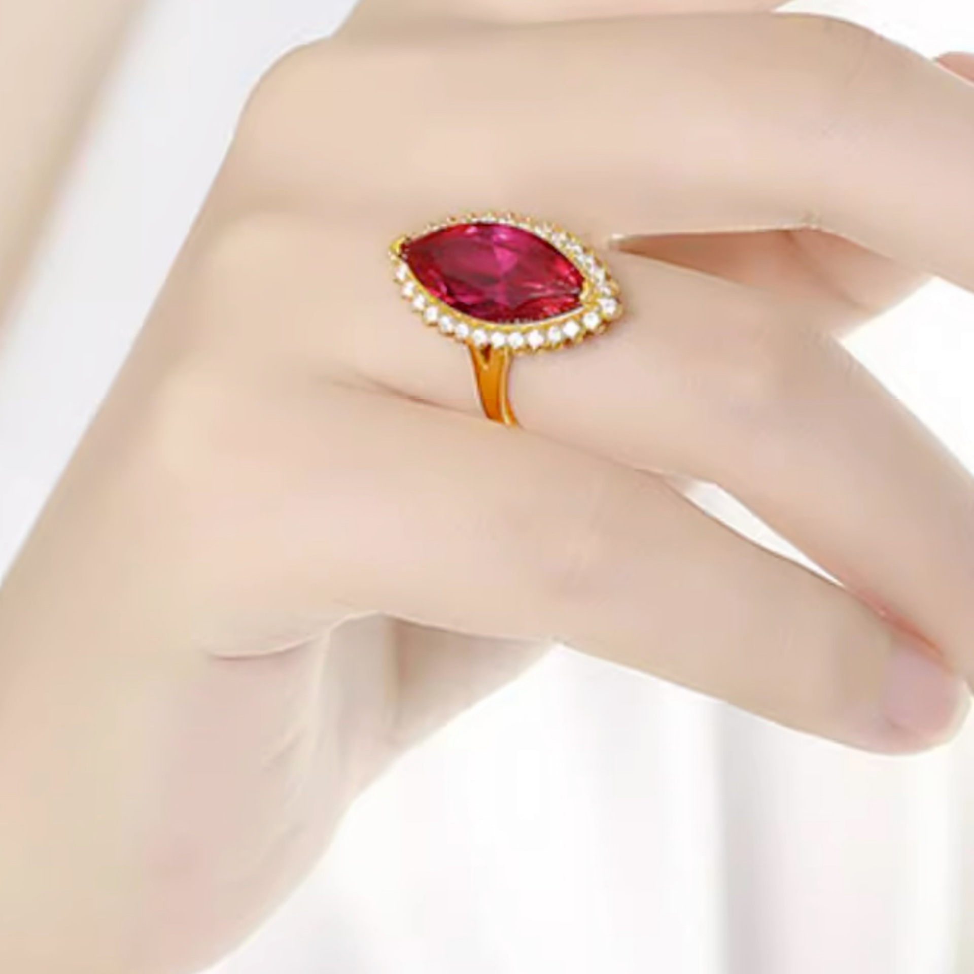 Marquise Cut Ruby Ring, Adjustable Designer Ring For Women_voghion.com