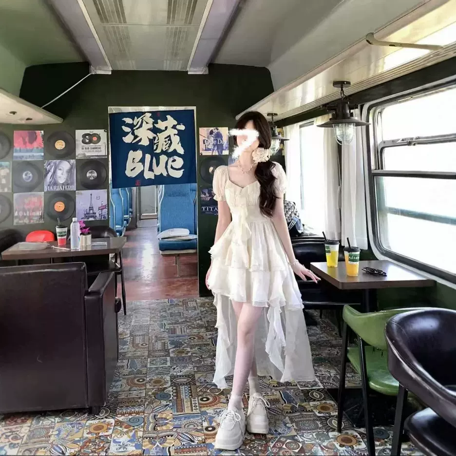 51139夏季法式茶歇前短后长设计感小众仙女裙甜美度假大码连衣裙