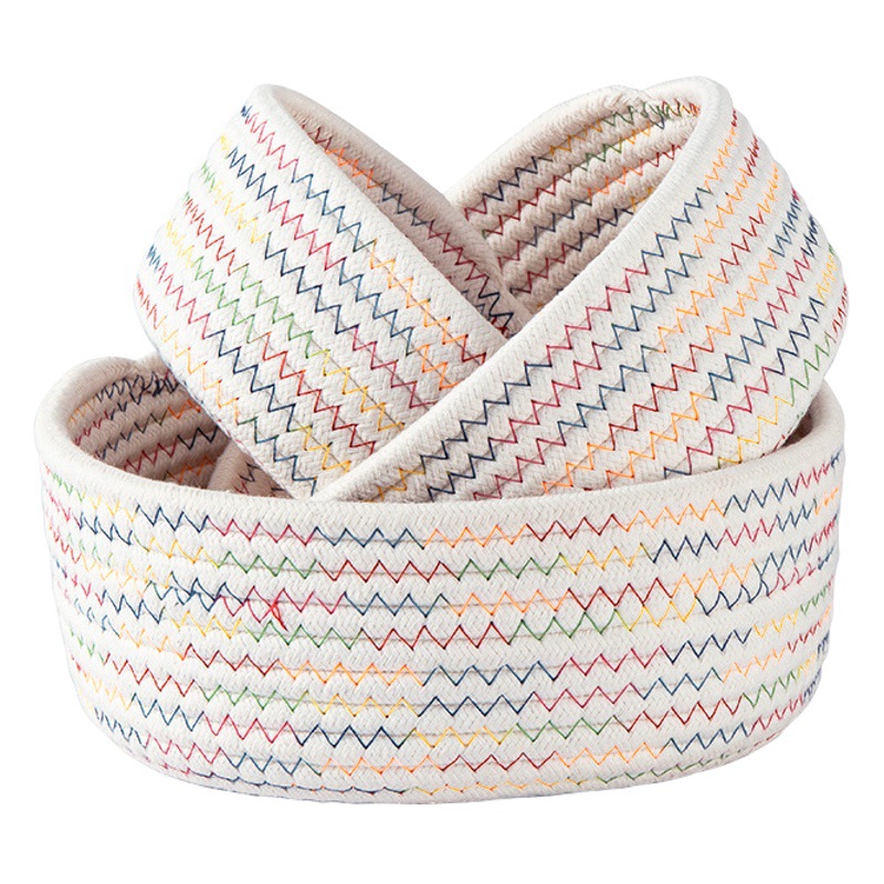 Cubierta de hilo de algodón caja de almacenamiento de escritorio redonda de tres artículos diversos cesta de almacenamiento de aperitivos de control remoto