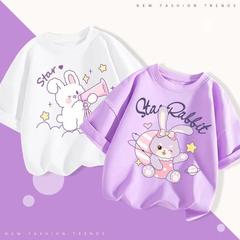 Cotton Women's Children's Short-Sleeve T-Shirt Little Girl 2024 New Summer Top Children's Clothing Clothes Kids' Under Shirt Summer Dress