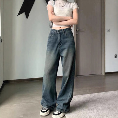 牛仔裤女复古蓝高腰阔腿垂感宽松遮肉显瘦直筒拖地裤2025秋季百搭