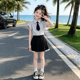 女童超好看裙子套装夏季2025新款儿童学院风衬衫百褶裙高级感穿搭