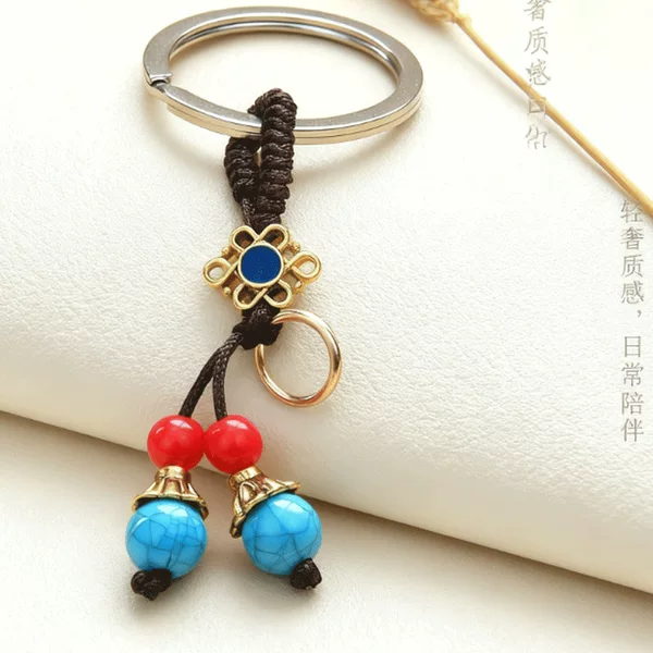 Vintage Green Bead Rope Keychain Lanyard, Handmade Woven Rope Buckle, Semi-Finished Chinese Style Pendant Rope, Multiple Options Available for Wholesale