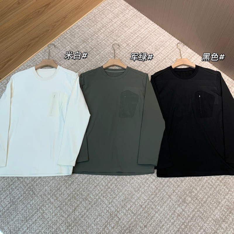 0911x9~Outdoor casual sports windproof versatile printed men's round neck fleece long-sleeve T-shirt with taped pockets
