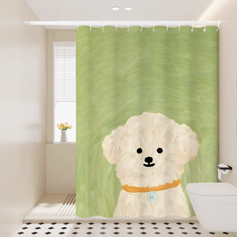 Waterproof Thickened Toilet Partition Cat and Dog Shower Curtain Cartoon Cute Bathroom Sink Dry and Wet Separation Punch-Free Curtain